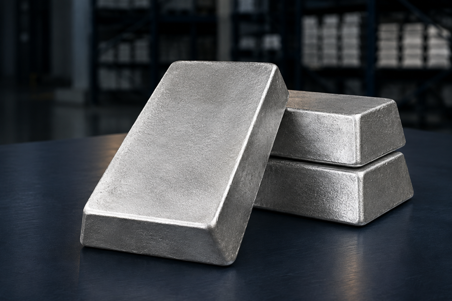 Unbranded refined tin ingots with silver cast-metal finish