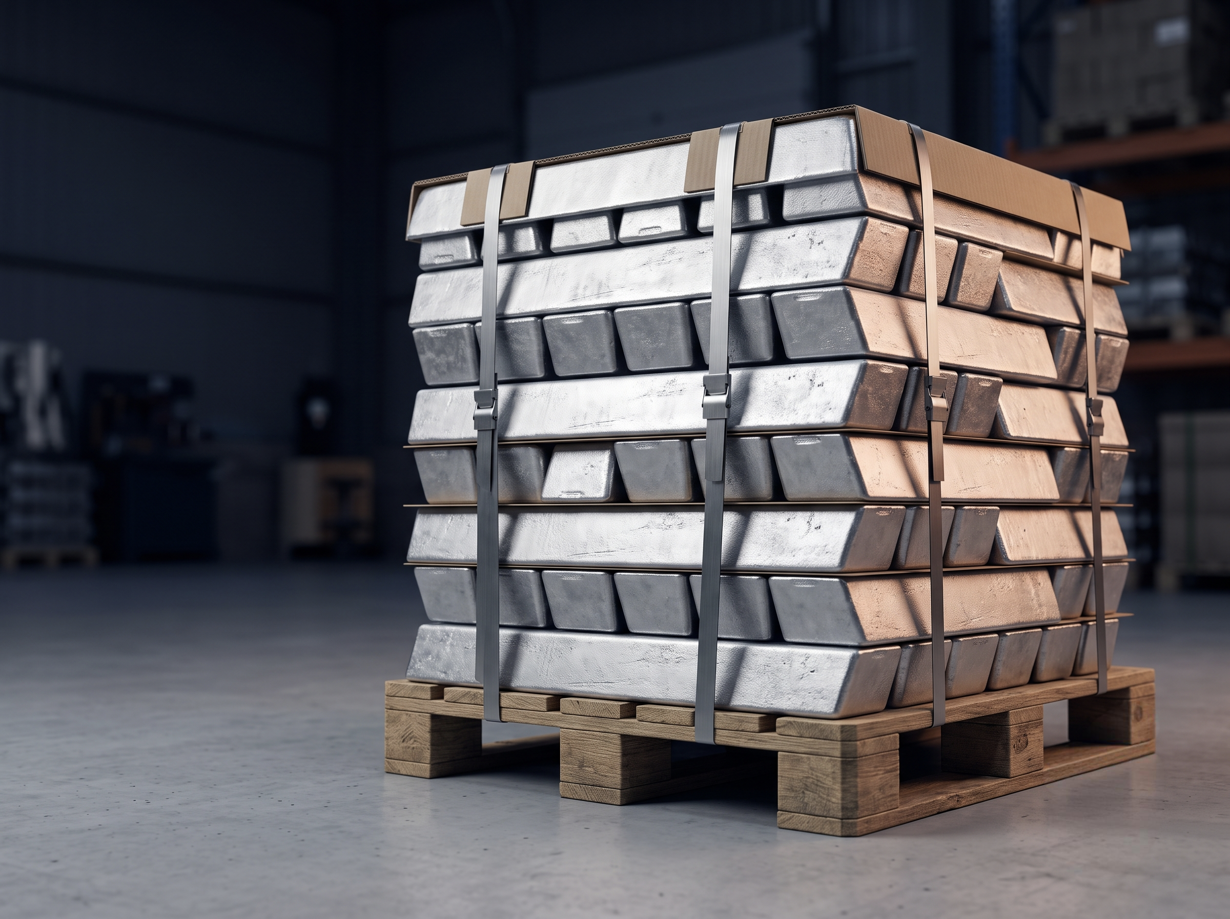 Bundled aluminium alloy ingots prepared for industrial supply