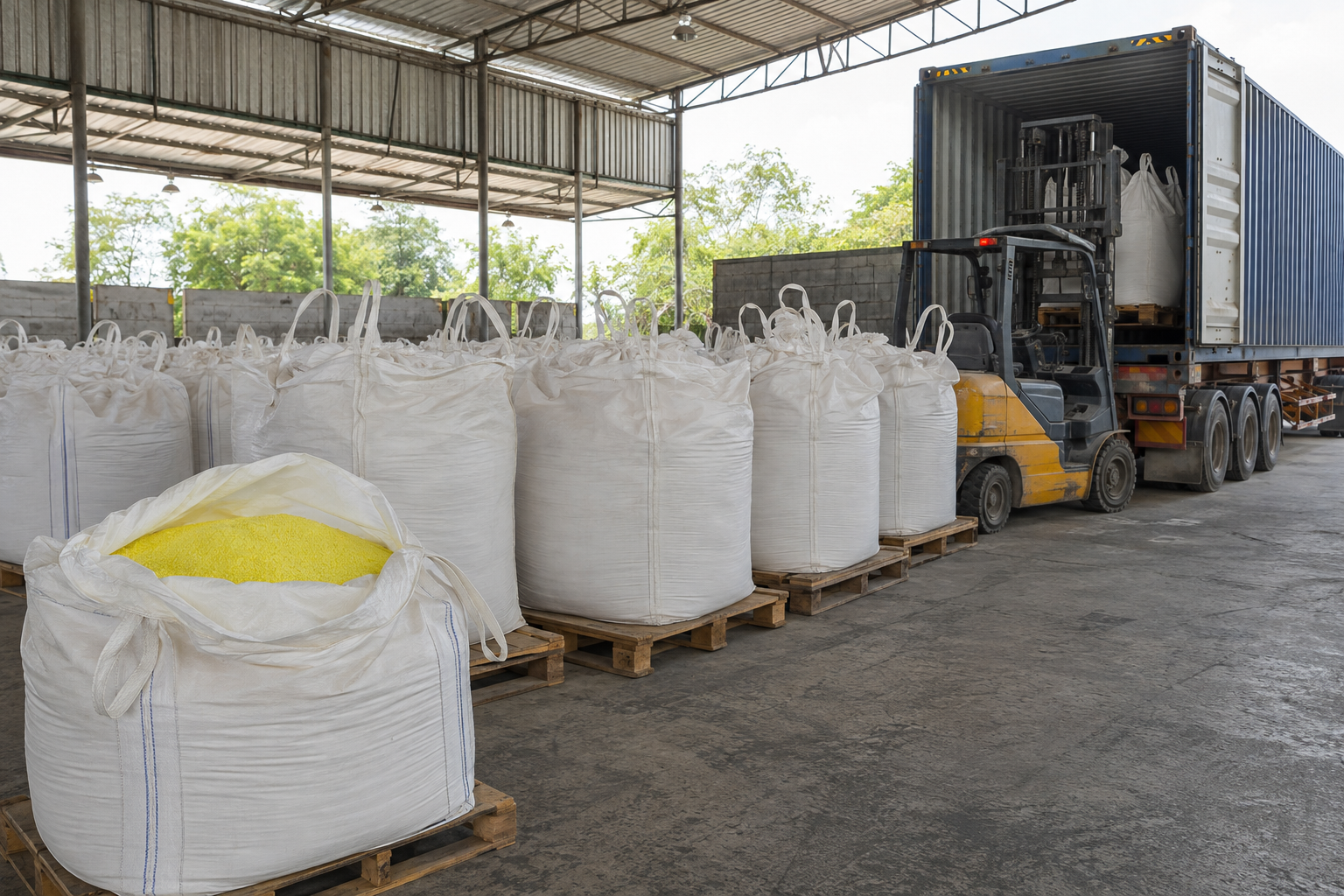 Industrial sulphur packed in FIBC bags for international dispatch