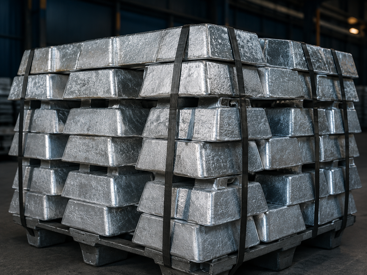 Strapped bundles of primary zinc ingots