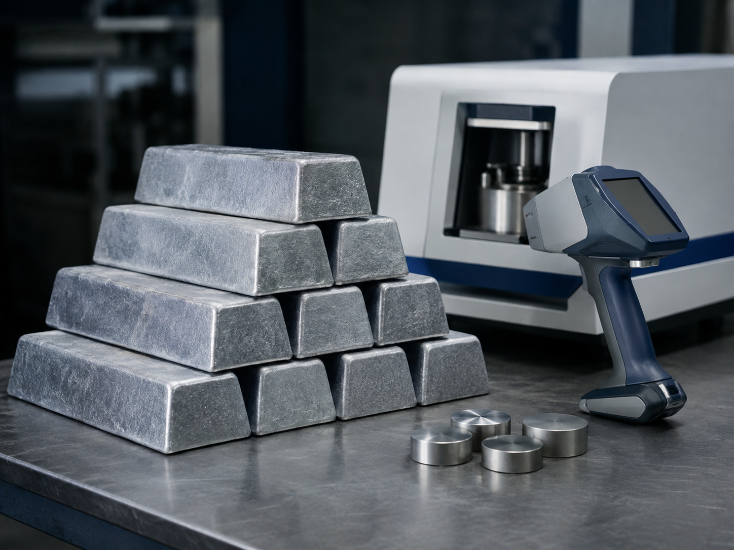 Zinc alloy ingots and alloy analysis equipment