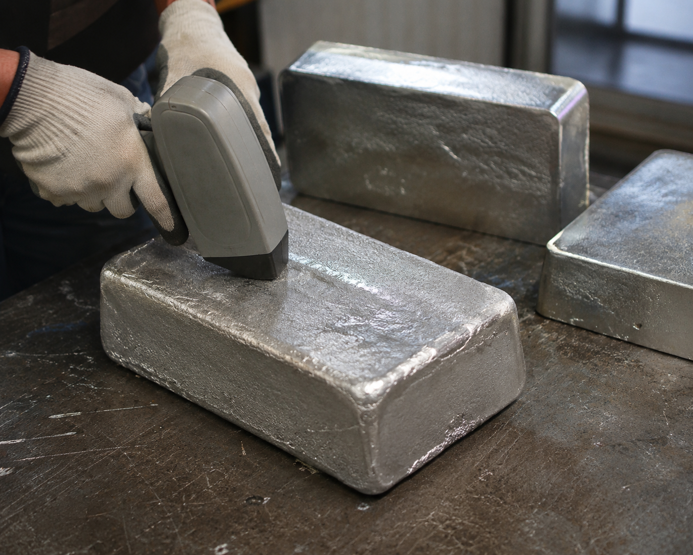 Ultra refined tin ingot undergoing composition verification
